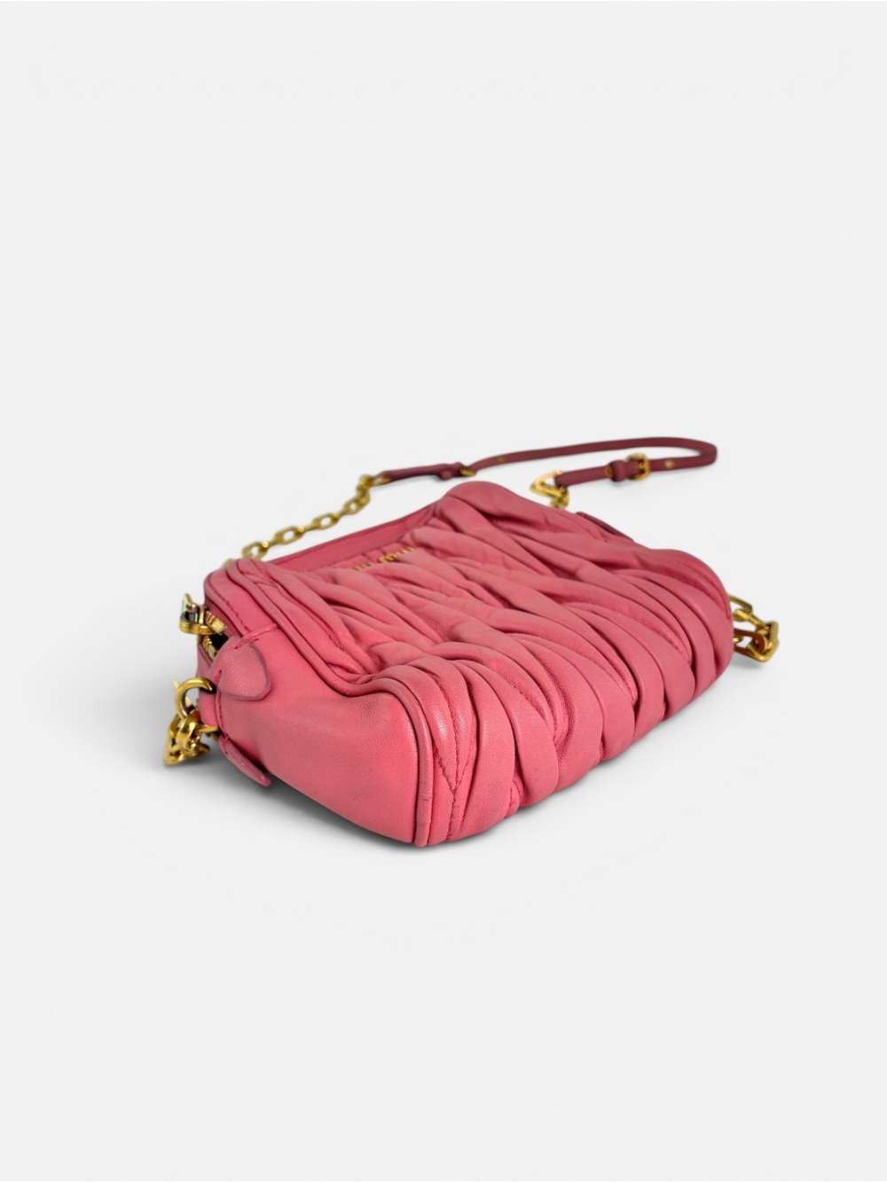 Miu Miu Rose Pink Matelassé Crossbody with Gold Chain - Picture 7 of 13